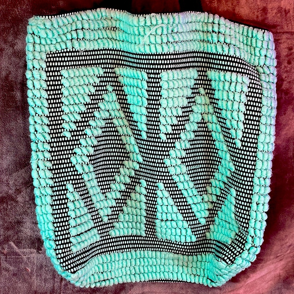 Heavy Cotton Knitted Black and Turquoise Tote